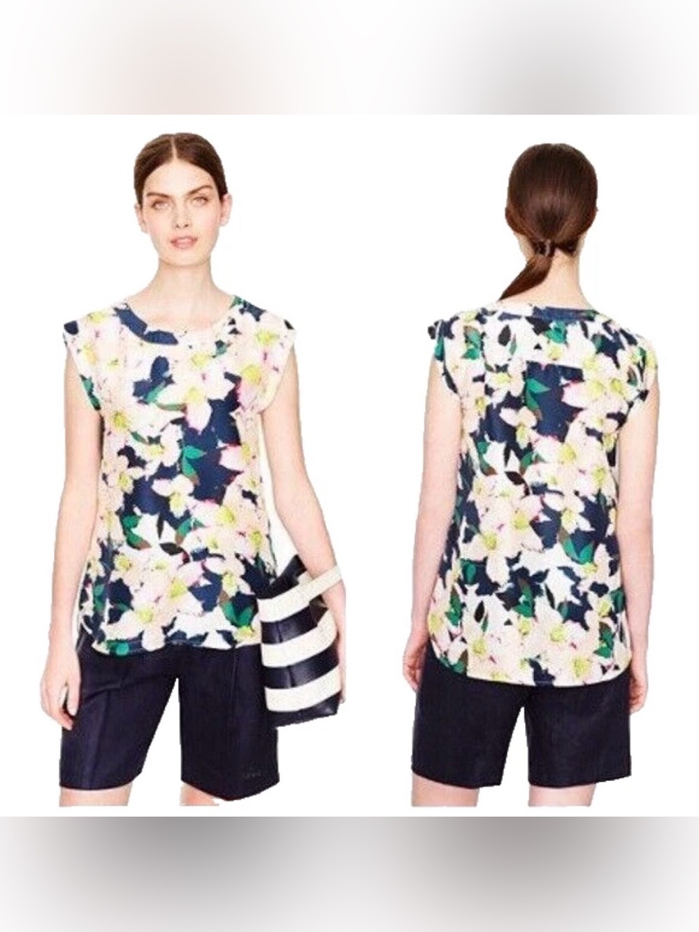 J. Crew Womens Silk Top Floral Watercolors Pink Blue White Career Blouse sz 6